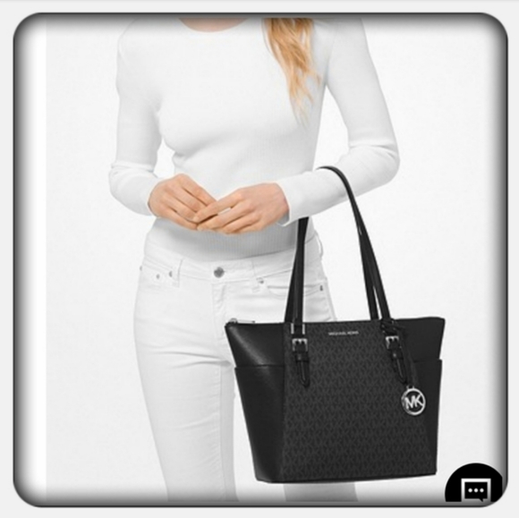 NWT Black Michael Kors Charlotte Tote Bag - Picture 3 of 3